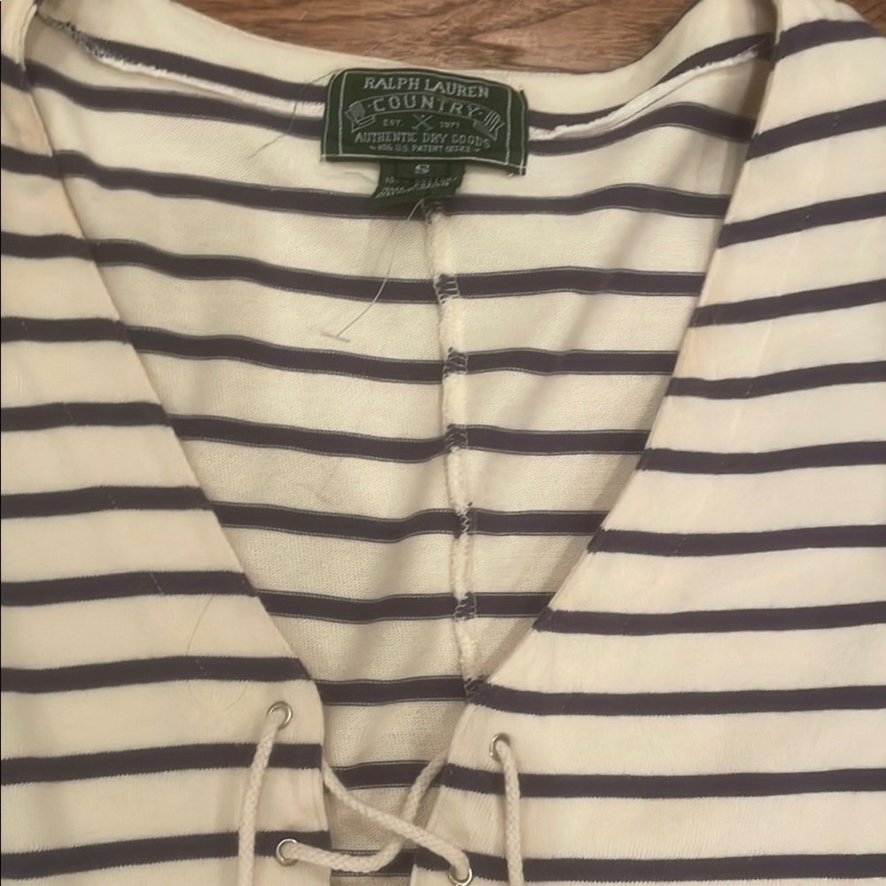 Ralph Lauren Cream and Navy Lace-Up Top